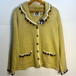 NWT Storybook Knits "Gold Fortune" Beige Cardigan w/Coin Accents Women’s Sz Med